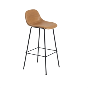 Muuto Sgabello Bar in Fibra con Base in Tubo e Schienale Rivestito in Pelle Cognac/ Nero H97,5 cm