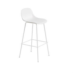 Sgabello Bar Muuto Fiber con Base in Tubo e Schienale Bianco H97,5 cm