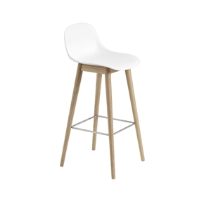 Sgabello da Bar Muuto Fiber con Base e Schienale in Legno Bianco/ Rovere H97,5 cm