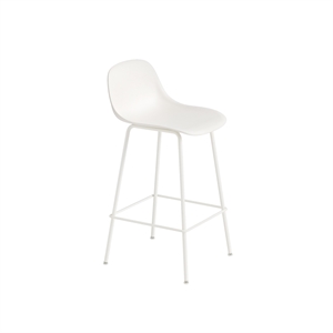 Sgabello da Bar Muuto Fiber con Base in Tubo e Schienale Bianco/ Bianco H87,5 cm