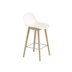 Sgabello da Bar Muuto Fiber con Base e Schienale in Legno Bianco/ Rovere H87,5 cm