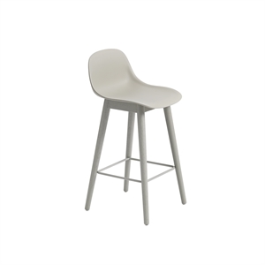 Sgabello da Bar Muuto Fiber con Base in Legno e Schienale Grigio/ Grigio H87,5 cm