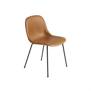 Sedia da Pranzo Muuto in Fibra con Base Tubolare Rivestita in Pelle Cognac/ Nero