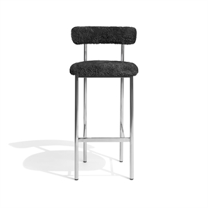 Møbel Copenhagen Font Sgabello da Bar 75 cm Pelle di Pecora Grigio/Struttura in Acciaio Lucido