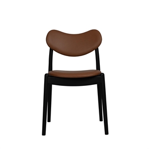 Sedia da Pranzo Ibrida Della Collezione Ro, Imbottita in Faggio Laccato Nero/pelle Calvados