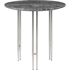 Tavolino GUBI IOI Rotondo Ø50 cm con Base Cromo e Piano in Marmo Grigio Emperador