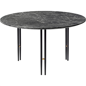 Tavolino GUBI IOI Rotondo Ø70 cm con Base Nero e Piano in Marmo Grigio Emperador