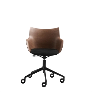 Sedia da Ufficio Kartell Q/Wood Nero/Legno Scuro con Rivestimento Nero