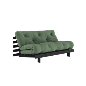 Divano Letto Roots Karup Design con Materasso Roots 160x200 Verde Oliva/ Laccato Nero