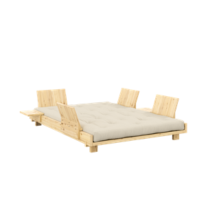 Divano letto sociale Karup Design con 4 pezzi. Schienale, comodini e materasso 140x200 Beige/ Laccato trasparente