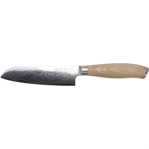 Coltello Santoku giapponese Mareld Akio 13 cm in legno chiaro