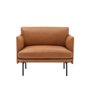 Poltrona Muuto Outline Rivestita in Pelle Cognac/ Base Nero