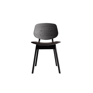 Sedia da Pranzo Pandora Della Collezione Ro, Seduta Imbottita, Rovere Laccato Nero/pelle Marrone Scuro