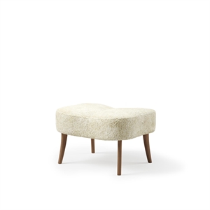 Pouf Nordic Pragh in Pelle di Pecora , Bianco Sporco/ Rovere Oliato Naturale