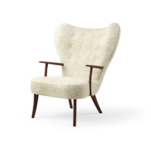 Poltrona Nordic Pragh in Pelle di Pecora Bianco Sporco/ Noce Oliato