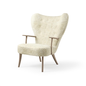 Poltrona Nordic Pragh in Pelle di Pecora Bianco Sporco/rovere Oliato Bianco