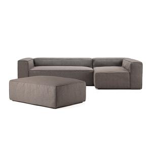 Divano A 4 Posti Decotique Grand, Divano Letto Aperto con Poggiapiedi Destro, Bianco Luna