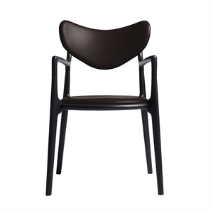 Sedia da Pranzo Ro Collection Salon Imbottita in Faggio Laccato Nero/pelle Marrone Scuro