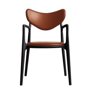 Sedia da Pranzo Ro Collection Salon Imbottita in Rovere Laccato Nero/pelle Calvados
