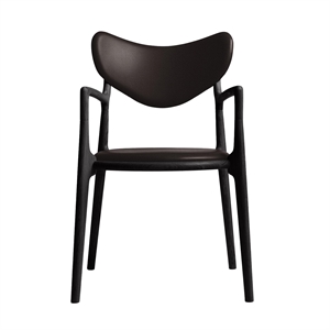 Sedia da Pranzo Ro Collection Salon Imbottita in Rovere Laccato Nero/pelle Marrone Scuro