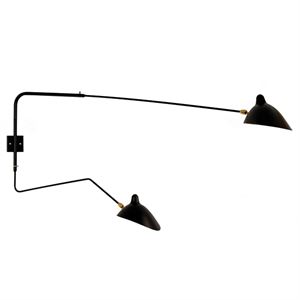 Serge Mouille Applique 2 Wall Lamp Black & Brass Still & Curved