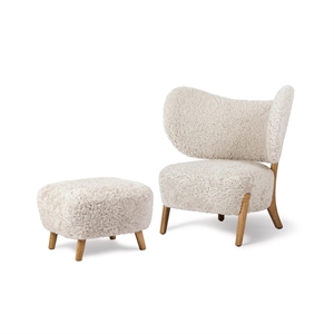 Poltrona Mazo TMBO con Pouf in Pelle di Pecora Moonlight/Rovere