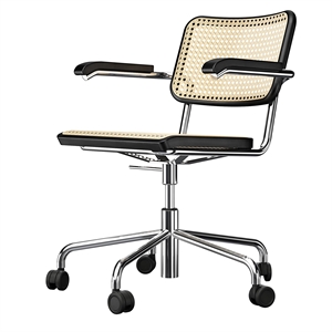 Sedia da Ufficio Girevole Thonet S 64 VDR con Braccioli Cromo/ Faggio Nero