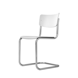 Sedia da Pranzo A Sbalzo Thonet S 43 Cromo/ Faggio Smaltato Bianco