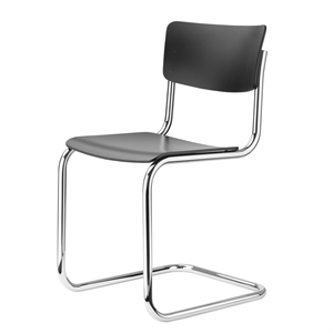 Sedia da pranzo cantilever Thonet S 43 Cromo/faggio Nero