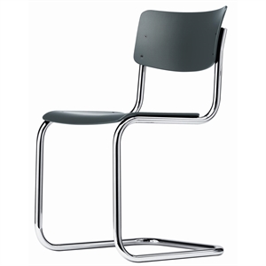 Sedia da pranzo a sbalzo Thonet S 43 Cromo/faggio tinto Grigio Nero