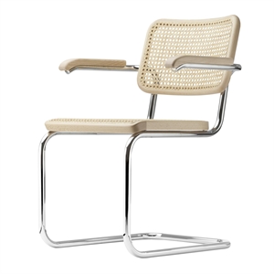 Thonet S 64 V Cantilever Sedia da pranzo con braccioli Cromo/ Legno di faggio