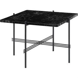 GUBI TS Tavolino Quadrato 55 x 55 cm con Base Nero e Piano in Marmo Nero Marquina