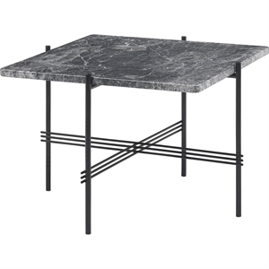 Tavolino GUBI TS Quadrato 55 x 55 cm con Base Nero e Piano in Marmo Grigio Emperador