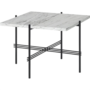 GUBI TS Tavolino Quadrato 55 x 55 cm con Base Nero e Piano in Marmo Bianco di Carrara