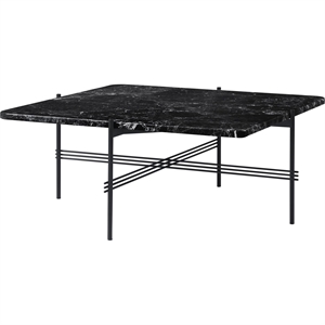 GUBI TS Tavolino Quadrato 80 x 80 cm con Base Nero e Piano in Marmo Nero Marquina