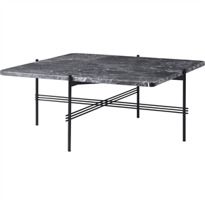 GUBI TS Tavolino Quadrato 80 x 80 cm con Base Nero e Piano in Marmo Grigio Emperador