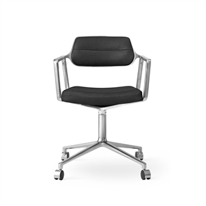 Vipp 453 Sedia girevole con ruote in Alluminio/pelle Nero
