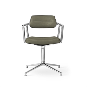 Sedia girevole Vipp 453 con piedini in Alluminio/pelle Verde Bosco
