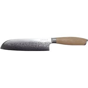 Coltello Santoku giapponese Mareld Akio 18 cm in legno chiaro